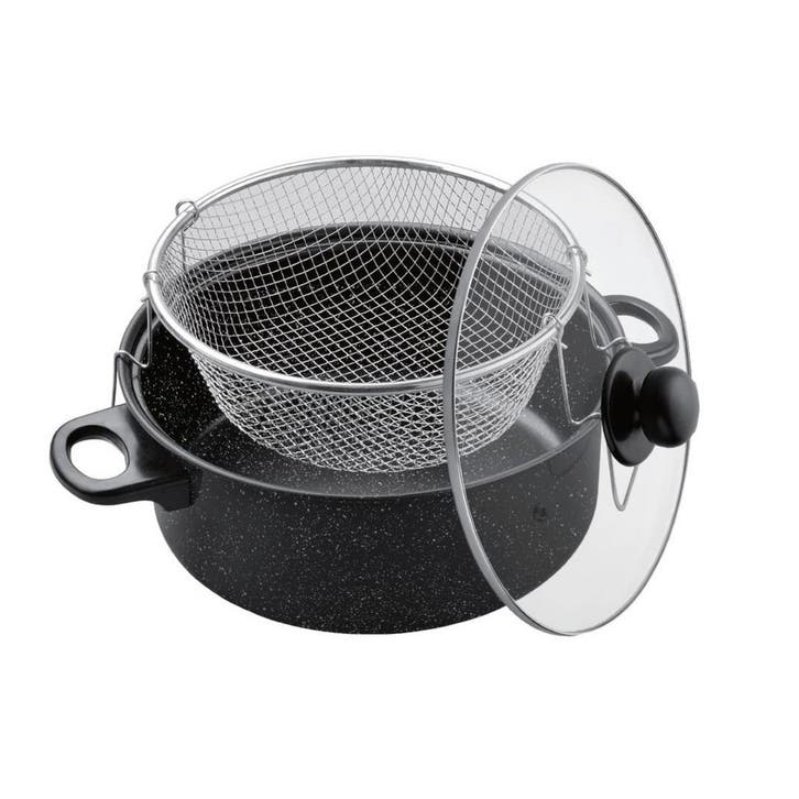 Benson Frituurpan met korf - Carbonstaal - Marmer coating..., Huis en Inrichting, Keuken | Keukenbenodigdheden, Nieuw, Ophalen of Verzenden