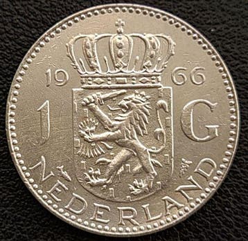 Nederlandse zilveren Gulden 1966, Postzegels en Munten, Verzenden, Koningin Juliana, Losse munt, Zilver