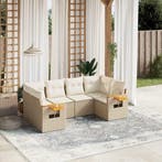 vidaXL 6-delige Loungeset met kussens poly rattan beige, Tuin en Terras, Verzenden, Nieuw, Loungeset