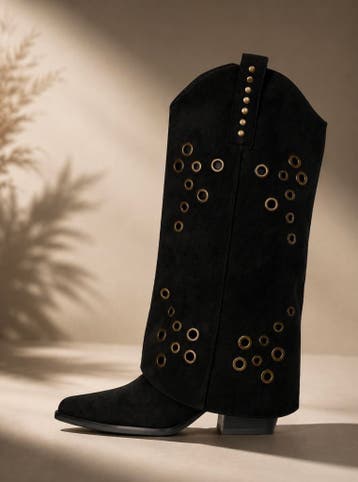 Boho Western Laarzen – Black & Gold, Hoge laarzen, Salinyang, Zwart, Nieuw