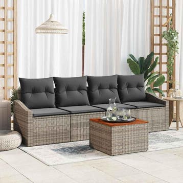 vidaXL Tuinbankenset met opslag 5 pcs Grijs poly rattan, Verzenden, Nieuw, Rotan, 5 zitplaatsen