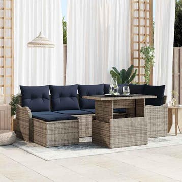 vidaXL Tuin Sofa Set 7 st Grijs Poly riet, Verzenden, Nieuw, Rotan, 7 zitplaatsen
