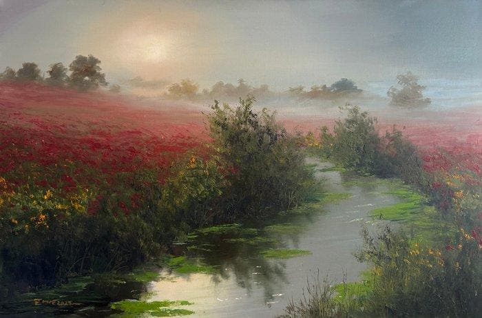 Emre Kinali - Crimson Mist, Antiek en Kunst, Kunst | Schilderijen | Modern