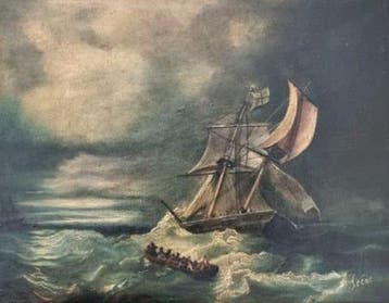 Europese school (XIX) - Moonlight storm ship sailing marine, Antiek en Kunst