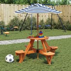 vidaXL Picknicktafel voor 4 kinderen met parasol rond, Tuin en Terras, Tuintafels, Verzenden, Nieuw, Hout