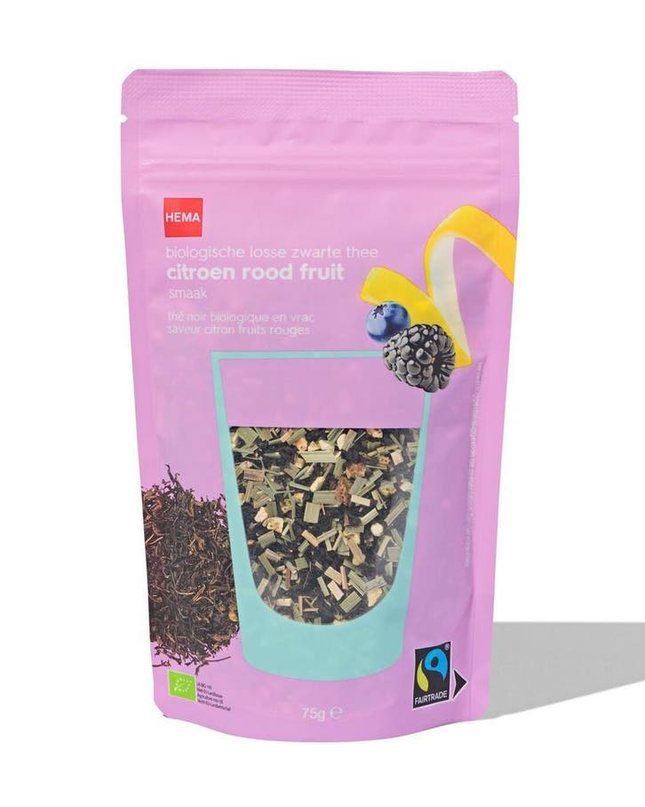 HEMA Navulling bio zwarte thee citroen-rood fruit 75gr, Hobby en Vrije tijd, Theezakjes, Verzenden