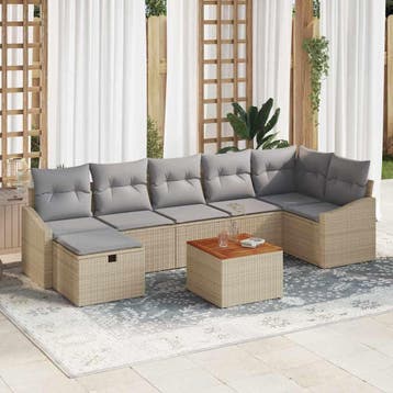 vidaXL Tuinbankenset 8 st Beige Poly riet, Verzenden, Nieuw, 8 zitplaatsen