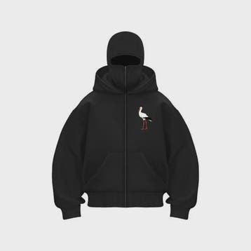 Unieke Heren Hoodie met Stork Bird Print - Stijlvol en Comfo