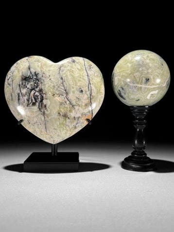 GEEN RESERVEPRIJS - Prachtig paar onyx. Hartvormig en bol op, Antiek en Kunst