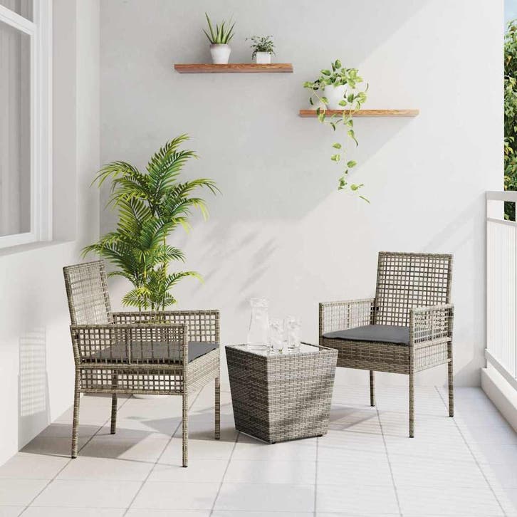 vidaXL Tuin Bistro Set 3 pcs Grijs poly rattan, Tuin en Terras, Tuinsets en Loungesets, Nieuw, Rotan, Verzenden