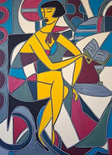 Patricia Kleyman - Demoiselle lisant un livre aux Deux