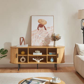 TV meubel Tvedestrand 140x40x55 cm naturel en zwart [en.casa, Verzenden, Nieuw
