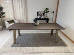 EIKEN TAFEL 240x110 zwitserse rand Deer Brown RVS onderstel, Ophalen, 100 tot 150 cm, Vijf personen of meer, Modern