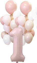 1 Jaar ballon decoratie set roze wit goud 21-delig, Verzenden, Nieuw, Versiering, Verjaardag