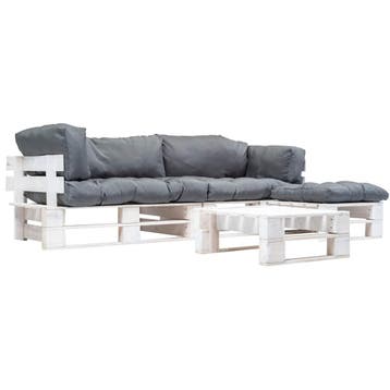 vidaXL 4-delige Loungeset pallet met grijze kussens hout, Verzenden, Nieuw, 4 zitplaatsen, Loungeset