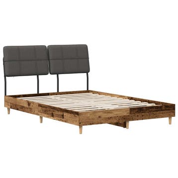 vidaXL Tweepersoonsbed met hoofdbord Oud hout en donkergrijs, Verzenden, Nieuw, Bruin, Hout