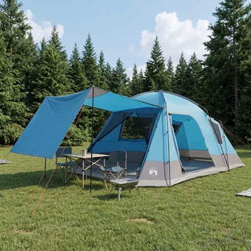 vidaXL Huisje Tent met dak Blauw 12-Persoons Polyester en, Verzenden, Nieuw, Tot en met 2