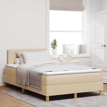 vidaXL LED Box Spring Bed met hoofdeinde Crème 120 x 190 cm, Verzenden, Nieuw, Twijfelaar, Crème