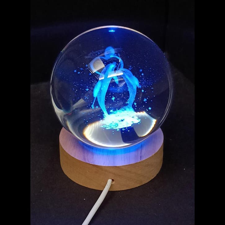 Lumiasfer - 3D Kristallen Bol Lamp Dolphins in Love 2, Huis en Inrichting, Lampen | Losse lampen, Overige fittingen, Nieuw, Minder dan 30 watt