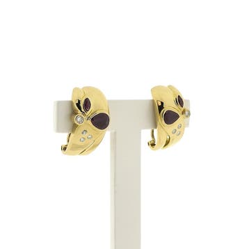 Vintage gouden oorclips met robijn en diamant 0,25 ct., Sieraden, Tassen en Uiterlijk, Oorbellen, Gebruikt, Ophalen of Verzenden