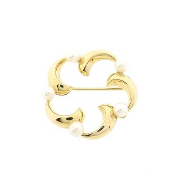 8 Karaat florale broche met parel, Gebruikt, Geel, Ophalen of Verzenden, Met edelsteen
