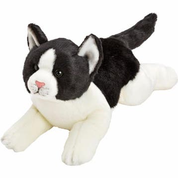 Pluche kat knuffel - zwart/wit - liggend - 33 cm, Kinderen en Baby's, Verzenden, Nieuw
