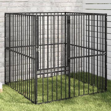 vidaXL Hondenkennel 4 panelen gepoedercoat staal zwart, Dieren en Toebehoren, Verzenden, Nieuw