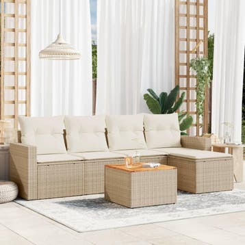 vidaXL 6-delige Loungeset met kussens poly rattan beige, Verzenden, Nieuw, Loungeset