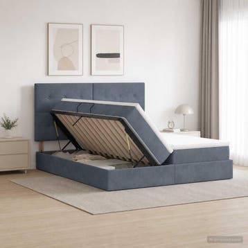 vidaXL Opslag bed met hoofdeinde Donkergrijs 180 x 200 cm, Verzenden, Nieuw, Tweepersoons, Stof