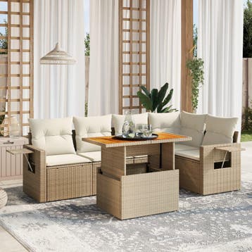 vidaXL 6-delige Loungeset met kussens poly rattan beige, Verzenden, Nieuw, Loungeset