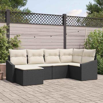 vidaXL Tuin Eetset 6 st Zwart en Crème, Verzenden, Nieuw, Rotan, 6 zitplaatsen