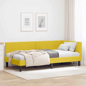 vidaXL Hoekbedframe Geel 90 x 190 cm Fluweel, Verzenden, Nieuw, Eenpersoons, Stof