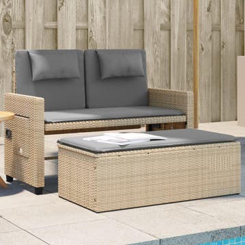 vidaXL Tuinbankje verstelbaar met kussens poly rattan beige, Verzenden, Nieuw