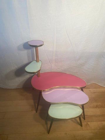 Set bijzettafels - Hout, Formica - Niervormige planten