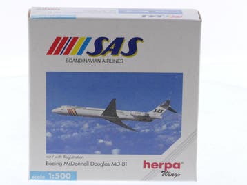 Schaal 1:500 Herpa 505130 McDonnell Douglas MD-81 SAS - S..., Ophalen of Verzenden, Zo goed als nieuw