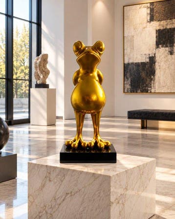 sculptuur, XL Design Sculpture “Frog” – Hand-Coloured Gold –