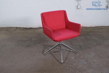 Design fauteuil rood draaibaar aluminium voet afneembaar kus, Verzenden, Gebruikt