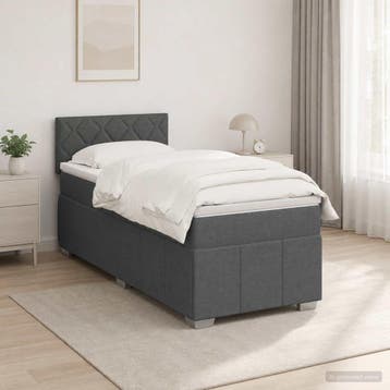 vidaXL Boxspring Bed met Matras en LED Donkergrijs 90 x 190, Verzenden, Nieuw, Eenpersoons, Stof