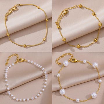 Gouden Anklet met Kralen en Bedels - Roestvrij Staal - Zomer, Verzenden, Nieuw