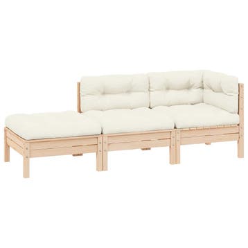 vidaXL 3-delige Loungeset met crèmekleurige kussens massief, Verzenden, Nieuw, Loungeset