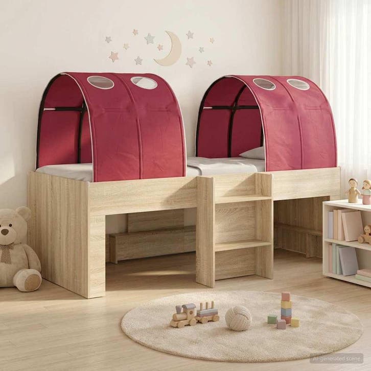 vidaXL Bed met Tunnel 3 st Sonoma eiken en rood Bewerkt hout, Huis en Inrichting, Slaapkamer | Bedden, Bruin, Nieuw, Hout, Verzenden