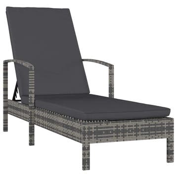 vidaXL Ligbed met armleuningen poly rattan grijs, Verzenden, Nieuw