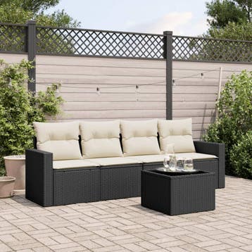 vidaXL 5-delige Loungeset met kussens poly rattan zwart, Verzenden, Nieuw, Loungeset