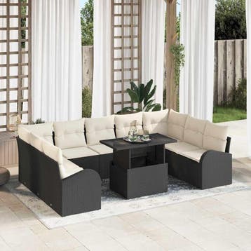 vidaXL Tuin Sofa Set 10 st Zwart Poly riet, Verzenden, Nieuw, Rotan, Meer dan 8 zitplaatsen