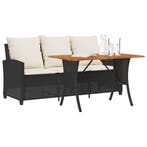 vidaXL Tuinbank 3-zits met kussens & tafel poly rattan zwart, Verzenden, Nieuw