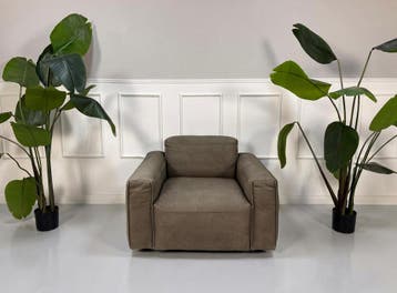 Rolf Benz Mio 552 Fauteuil Lederen Bank Nubuckleer Bruin, Ophalen of Verzenden, Zo goed als nieuw, Leer