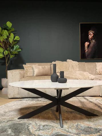 Salontafel Faye White marble | 130 cm | Ovaal | Starfurn, Ophalen of Verzenden, Nieuw