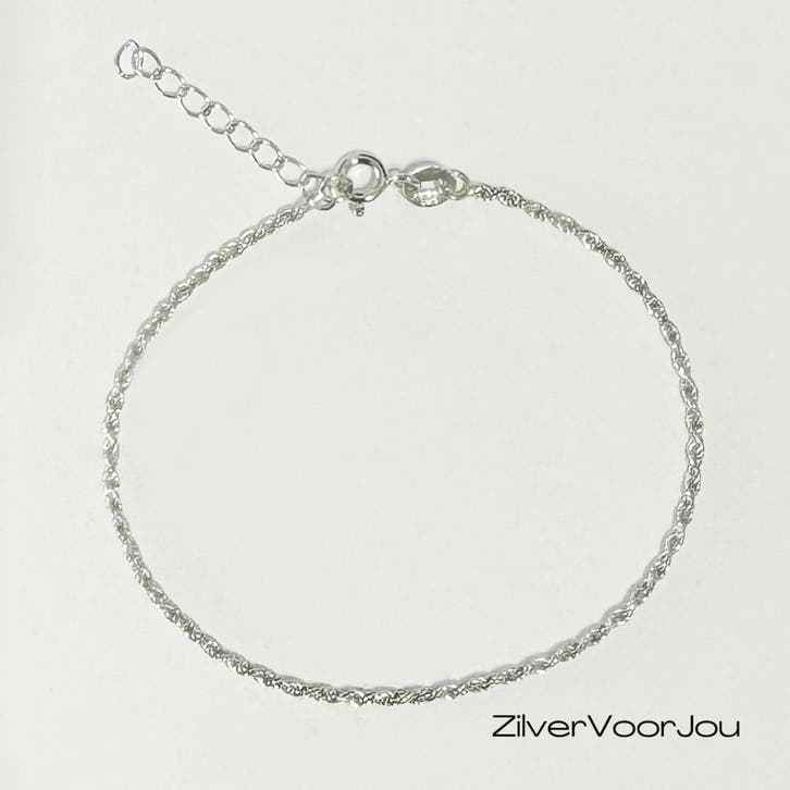 925 Zilveren rope armbandje rhodium, Sieraden, Tassen en Uiterlijk, Armbanden, Nieuw, Verzenden