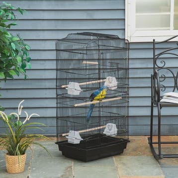 Ruime Vogelkooi Viary Zwart - 46,5x92 cm - Inclusief Voederb