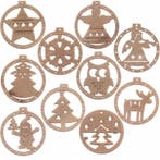 Ruhhy Houten kerstballen - Bruin/Beige - 10 stuks, Diversen, Kerst, Ophalen of Verzenden, Nieuw